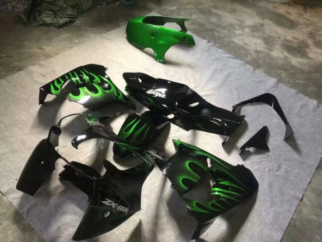 Affordable 2000-2001 Glossy Black Green Flame Kawasaki ZX9R Motorcyle Fairings UK Affordable 2000-2001 Glossy Black Green Flame Kawasaki ZX9R Motorcyle Fairings UK