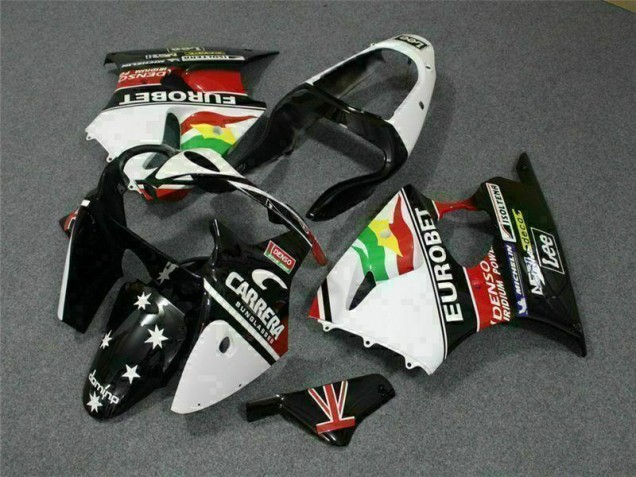 Affordable 2000-2002 Black White Eurobet Kawasaki ZX6R Bike Fairing UK Affordable 2000-2002 Black White Eurobet Kawasaki ZX6R Bike Fairing UK