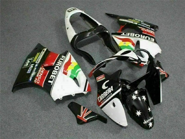 Affordable 2000-2002 Black White Eurobet Kawasaki ZX6R Bike Fairing UK Affordable 2000-2002 Black White Eurobet Kawasaki ZX6R Bike Fairing UK
