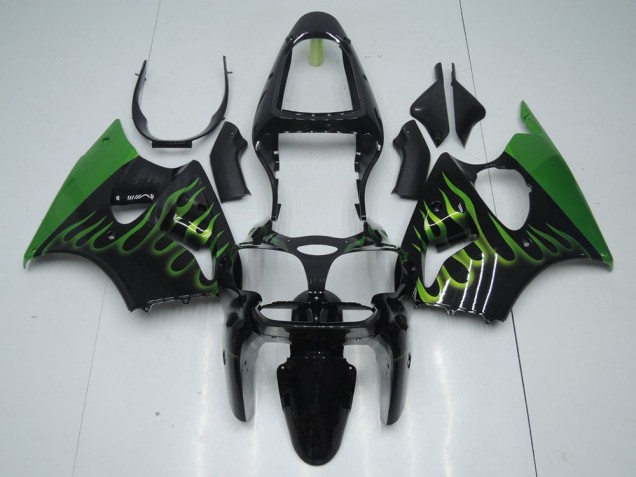 Affordable 2000-2002 Black with Green Flame Kawasaki ZX6R Motorcyle Fairings UK Affordable 2000-2002 Black with Green Flame Kawasaki ZX6R Motorcyle Fairings UK
