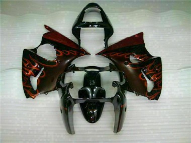 Affordable 2000-2002 Black Red Flame Kawasaki ZX6R Motorcycle Fairing Kits UK