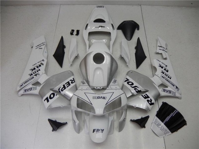 Affordable 2003-2004 Silver White Black Repsol Honda CBR600RR Motorcycle Fairings Kit UK
