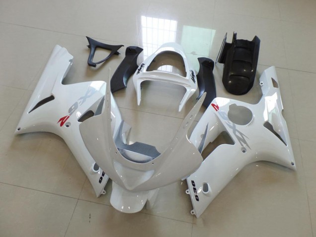 Affordable 2003-2004 White with Silver Decals Kawasaki ZX6R Motorcycle Fairings UK