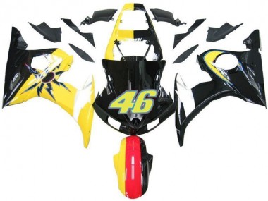 Affordable 2003-2005 Black Yellow No. 46 Yamaha YZF R6 Motorcycle Fairings UK