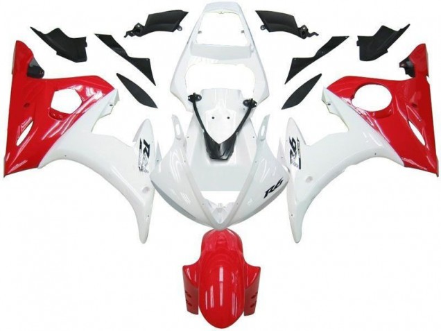 Affordable 2003-2005 White Red Yamaha YZF R6 Motorbike Fairing Kits UK