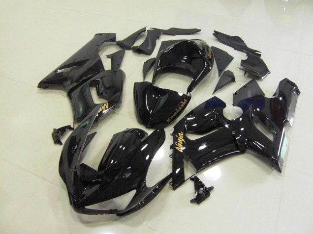 Affordable 2005-2006 Glossy Black Gold Decals Kawasaki ZX6R Motorcycle Fairings Kits UK Affordable 2005-2006 Glossy Black Gold Decals Kawasaki ZX6R Motorcycle Fairings Kits UK