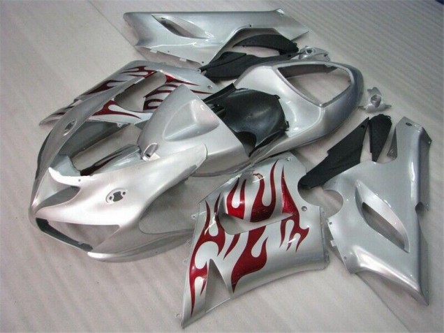 Affordable 2005-2006 Silver Red Flames Kawasaki ZX6R Motorcycle Fairings UK Affordable 2005-2006 Silver Red Flames Kawasaki ZX6R Motorcycle Fairings UK