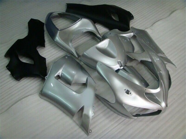 Affordable 2005-2006 Silver Black Kawasaki ZX6R Motorcycle Fairing Kit UK