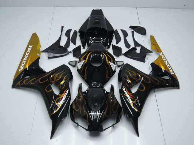 Affordable 2006-2007 Black Gold Flame Honda CBR1000RR Motor Bike Fairings UK