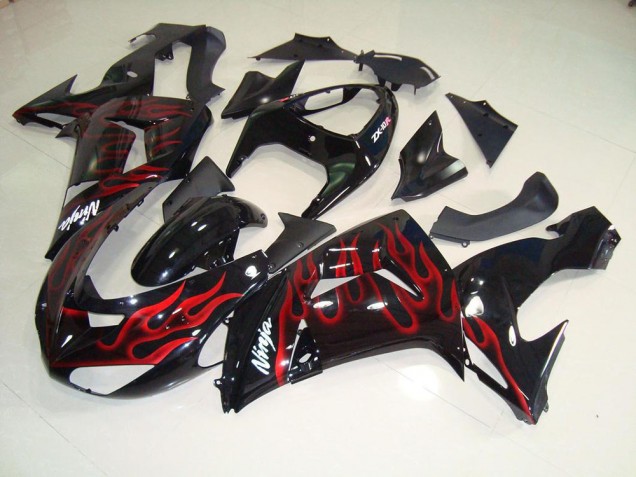 Affordable 2006-2007 Black Red Flame Kawasaki ZX10R Moto Fairings UK Affordable 2006-2007 Black Red Flame Kawasaki ZX10R Moto Fairings UK
