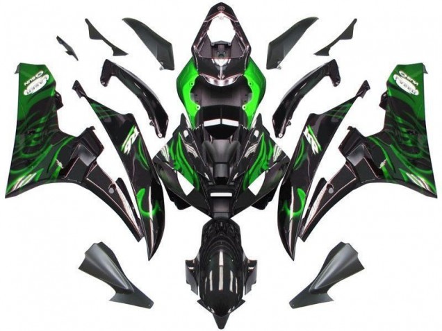 Affordable 2006-2007 Black Green Flame Yamaha YZF R6 Bike Fairing Kit UK