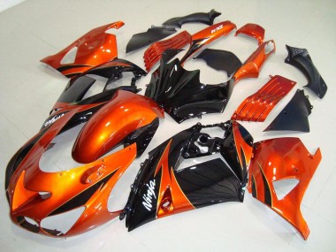 Affordable 2006-2011 Orange Black Kawasaki ZX14R ZZR1400 Motorbike Fairings UK