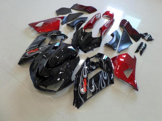 Affordable 2006-2011 Black Nd Red Silver Flame Kawasaki ZX14R ZZR1400 Motorbike Fairing UK Affordable 2006-2011 Black Nd Red Silver Flame Kawasaki ZX14R ZZR1400 Motorbike Fairing UK