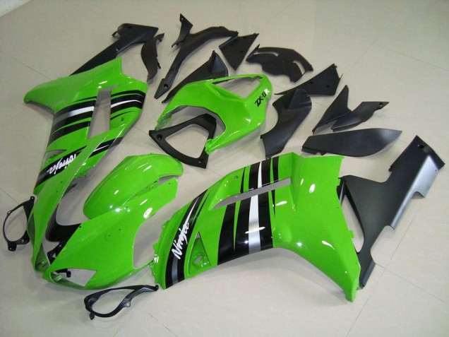 Affordable 2007-2008 Green and Silver Stripe Kawasaki ZX6R Motorcycle Fairings Kits UK Affordable 2007-2008 Green and Silver Stripe Kawasaki ZX6R Motorcycle Fairings Kits UK