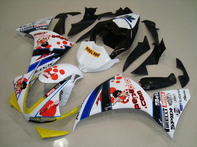 Affordable 2012-2014 White Black Pepe Phone Yamaha YZF R1 Motorcycle Fairings Kit UK
