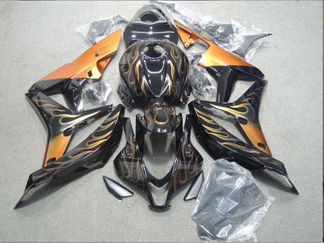Affordable 2004-2005 Black Gold Flame Honda CBR1000RR Bike Fairings UK