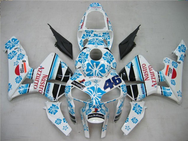 Affordable 2005-2006 White Blue Nastro Azzurro 46 Honda CBR600RR Motorcycle Fairing Kit UK