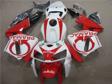 Affordable 2005-2006 Red White PRAMAC Honda CBR600RR Bike Fairing Kit UK