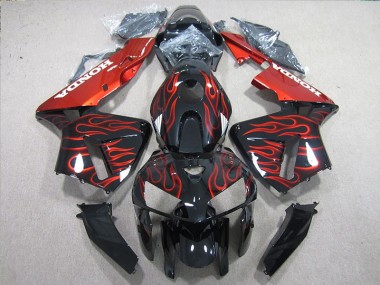 Affordable 2005-2006 Black Red Flame Honda CBR600RR Motorcycle Fairings Kits UK
