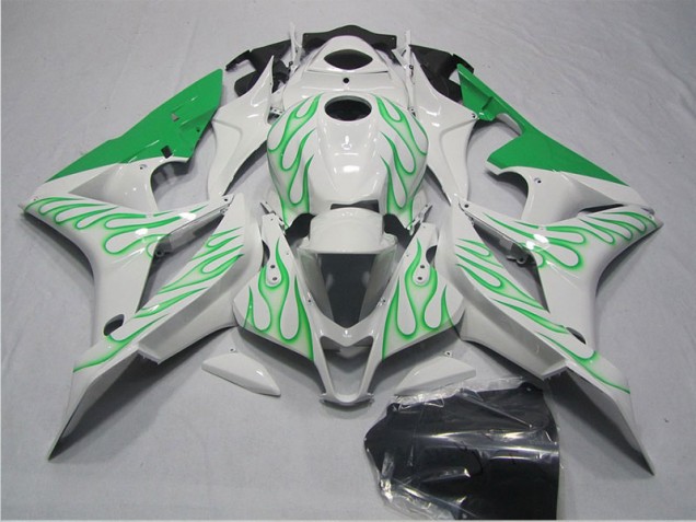 Affordable 2007-2008 White Green Flame Honda CBR600RR Motorcycle Fairings Kits UK