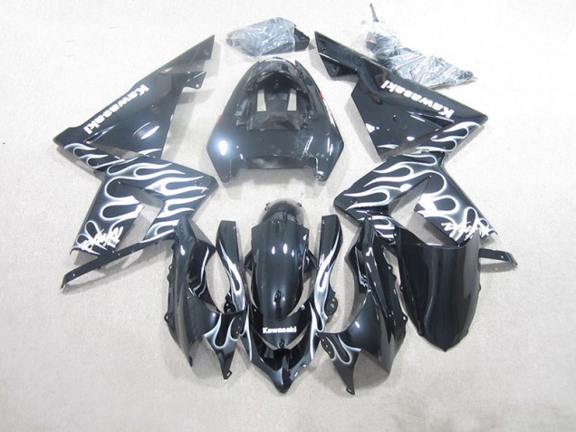 Affordable 2003-2005 Black White Flame Kawasaki ZX10R Motorcycle Fairings UK Affordable 2003-2005 Black White Flame Kawasaki ZX10R Motorcycle Fairings UK