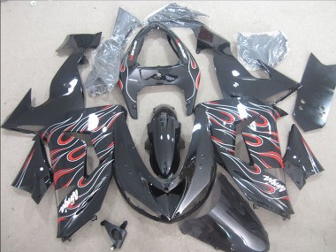 Affordable 2006-2007 Black Red White Flame Ninja Kawasaki ZX10R Bike Fairings UK