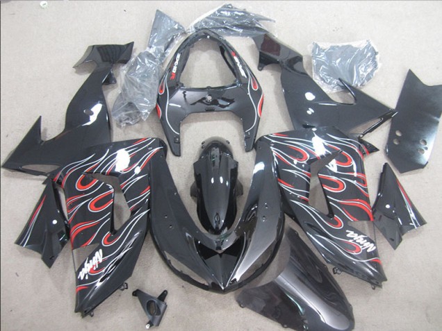 Affordable 2006-2007 Black Red White Flame Ninja Kawasaki ZX10R Bike Fairings UK Affordable 2006-2007 Black Red White Flame Ninja Kawasaki ZX10R Bike Fairings UK