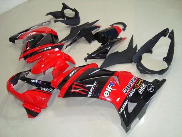 Affordable 2008-2012 Black Red Monster Kawasaki ZX250R Bike Fairings UK