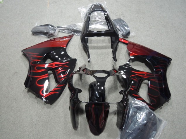 Affordable 2000-2002 Black Red Flame Kawasaki ZX6R Motorbike Fairing Kits UK Affordable 2000-2002 Black Red Flame Kawasaki ZX6R Motorbike Fairing Kits UK