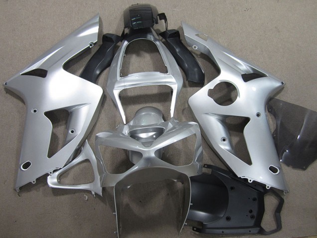 Affordable 2003-2004 Silver Kawasaki ZX6R Motorcycle Fairings Kit UK Affordable 2003-2004 Silver Kawasaki ZX6R Motorcycle Fairings Kit UK