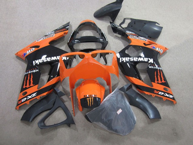 Affordable 2003-2004 Black Orange Monster Kawasaki ZX6R Motorbike Fairings UK Affordable 2003-2004 Black Orange Monster Kawasaki ZX6R Motorbike Fairings UK