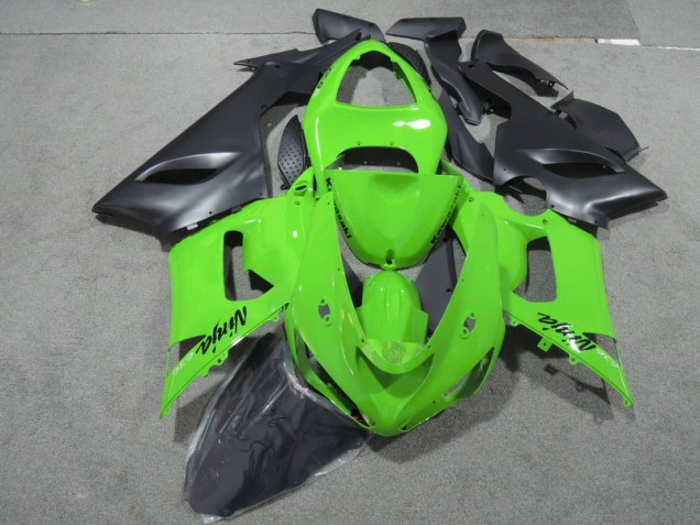Affordable 2005-2006 Green Black Ninja 636 Kawasaki ZX6R Motorcycle Fairings Kits UK