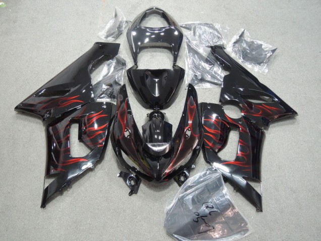 Affordable 2005-2006 Black Red Flame Kawasaki ZX6R Moto Fairings UK Affordable 2005-2006 Black Red Flame Kawasaki ZX6R Moto Fairings UK