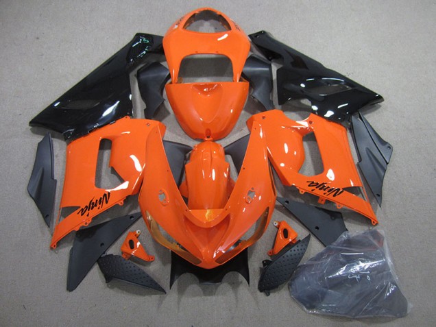 Affordable 2005-2006 Orange Black Ninja Kawasaki ZX6R Bike Fairing UK