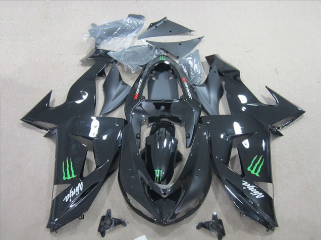 Affordable 2007-2008 Black Ninja Green Monster Kawasaki ZX6R Bike Fairing Kit UK