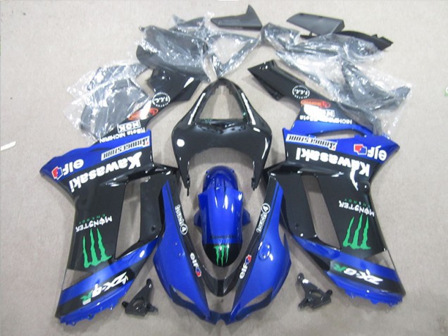 Affordable 2007-2008 Black Blue Green Monster Kawasaki ZX6R Bike Fairings UK