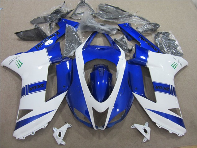 Affordable 2007-2008 Blue White Monster Kawasaki ZX6R Bike Fairing UK Affordable 2007-2008 Blue White Monster Kawasaki ZX6R Bike Fairing UK