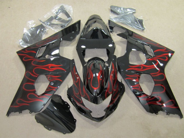 Affordable 2004-2005 Black Red Flame Suzuki GSXR600 Replacement Fairings UK Affordable 2004-2005 Black Red Flame Suzuki GSXR600 Replacement Fairings UK