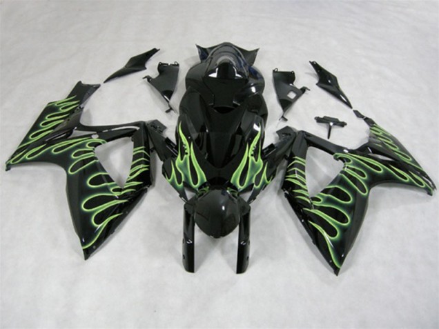 Affordable 2006-2007 Black Green Flame Suzuki GSXR600 Motorcycle Fairings UK Affordable 2006-2007 Black Green Flame Suzuki GSXR600 Motorcycle Fairings UK