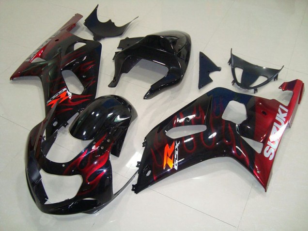Affordable 2001-2003 Black Red Flame Suzuki GSXR750 Bike Fairing Kit UK Affordable 2001-2003 Black Red Flame Suzuki GSXR750 Bike Fairing Kit UK