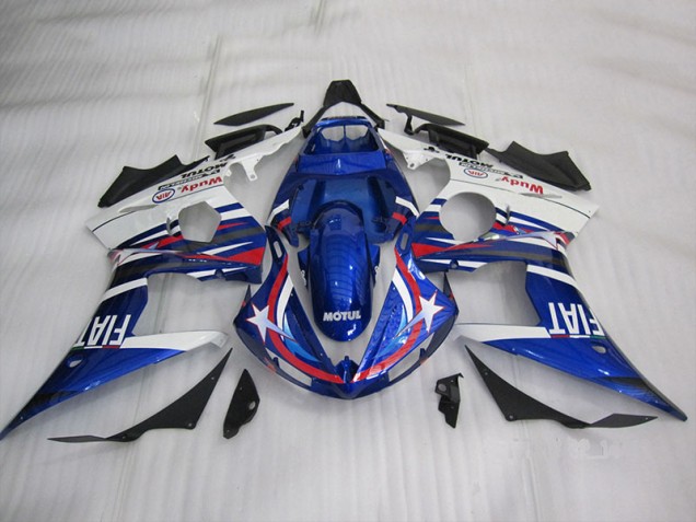 Affordable 2003-2005 Blue White Motul Fiat Yamaha YZF R6 Motorcycle Fairing UK